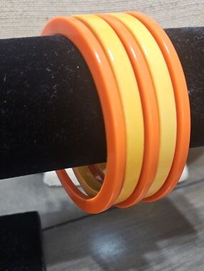 Set of Bakelite Orange and Yellow Bangle Bracelets